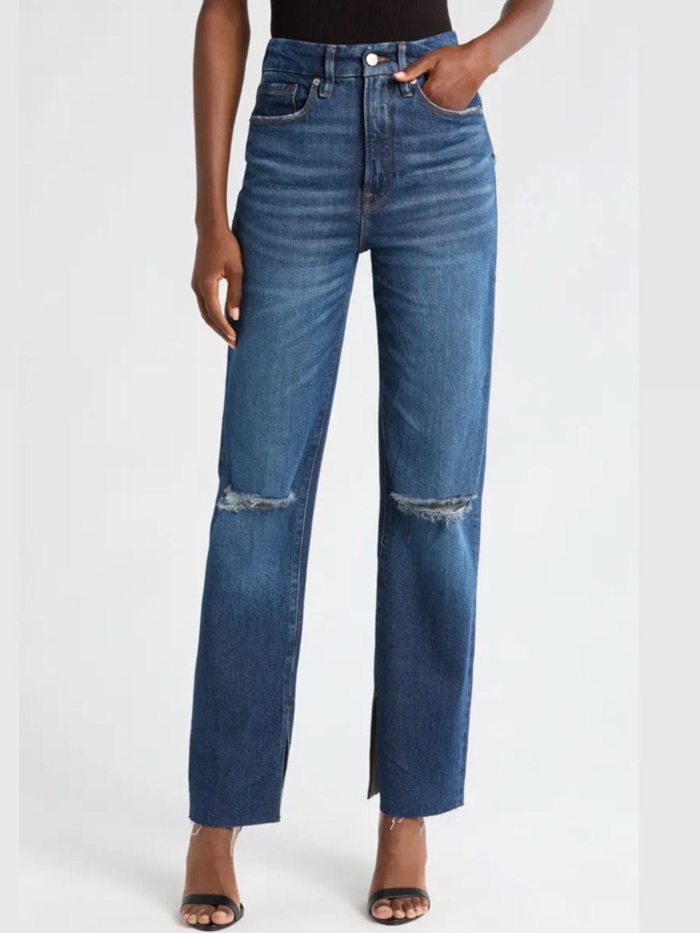 High-Rise Straight Leg Women's Jeans in Medium Blue